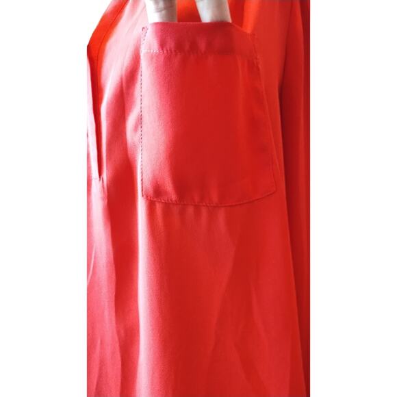 Pleione Women's red Long Sleeve V-Neck Pocket Poly Tunic Blouse Size L - Picture 4 of 10